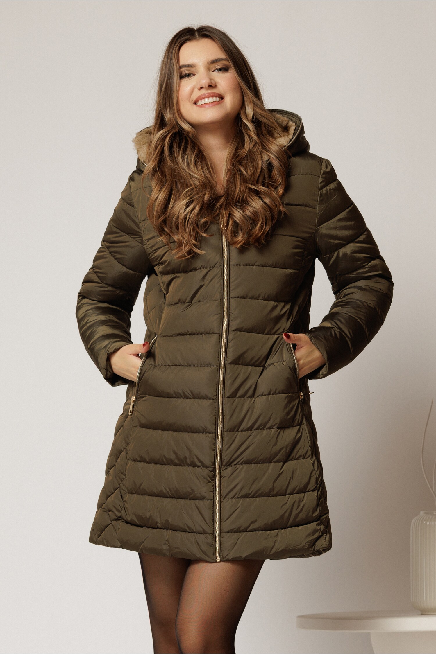Geacă Dama Kaki cu Glugă și Blăniță Interior