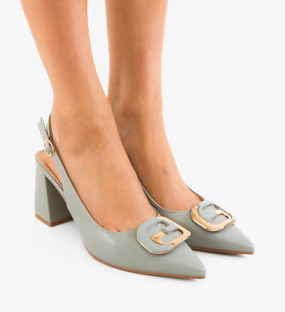 Pantofi Dama Stayky Gri cu Toc Eleganți - imagine 2