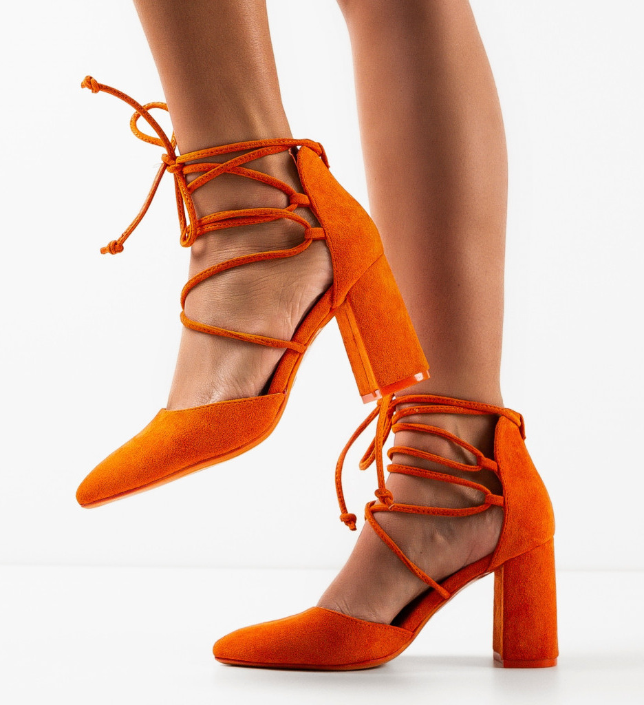 Pantofi Chelsea Dama Portocalii cu Toc - Stil Unic - imagine 3
