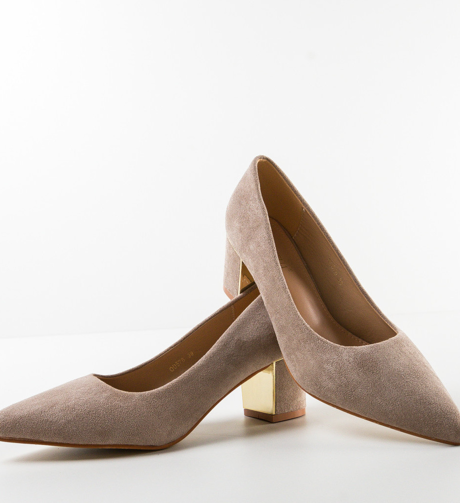 Pantofi Antoni Khaki Eleganți cu Toc - imagine 7