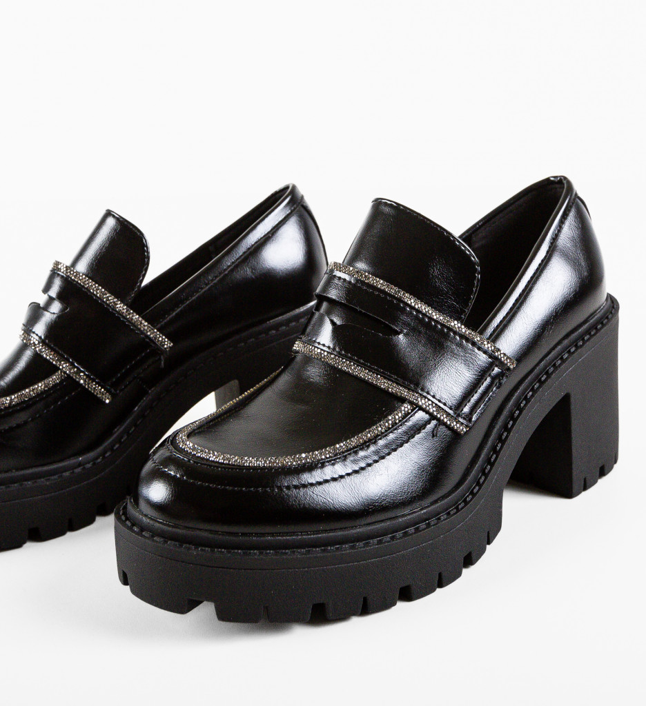 Pantofi Dama Mose Negri cu Toc Eleganți - imagine 7