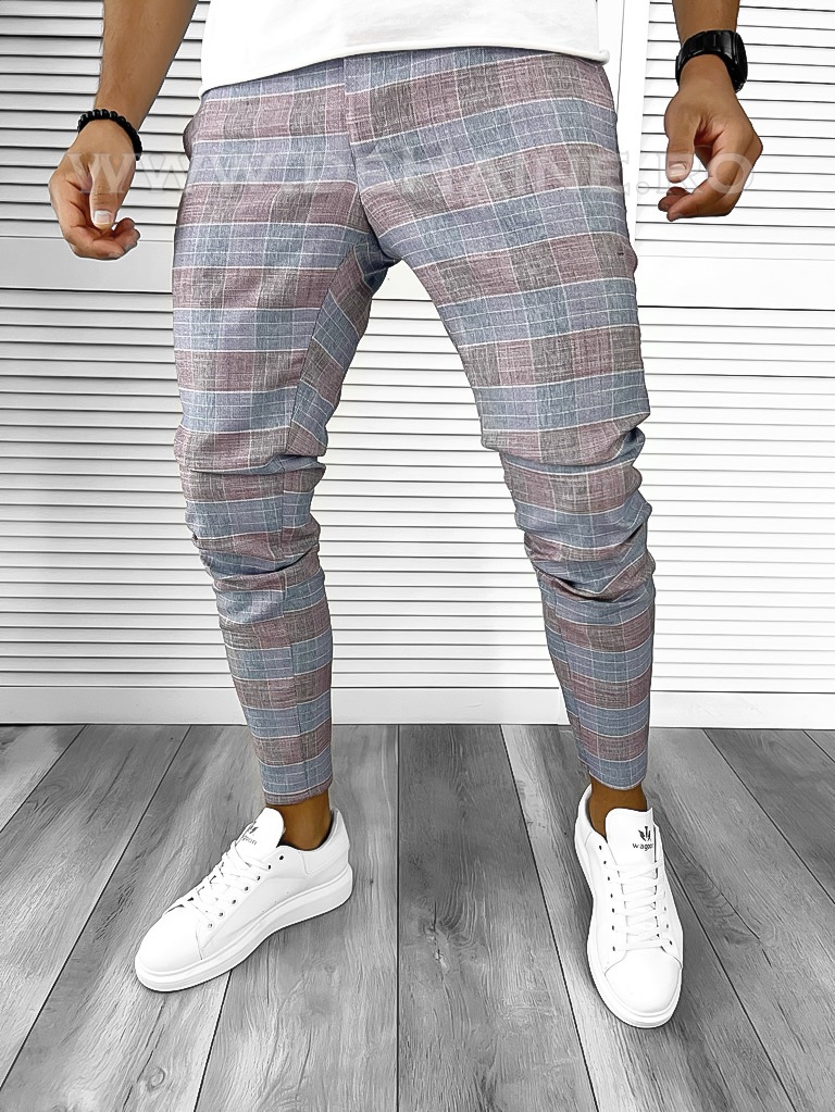 Pantaloni Casual Barbati Bumbac Carouri Regular Fit