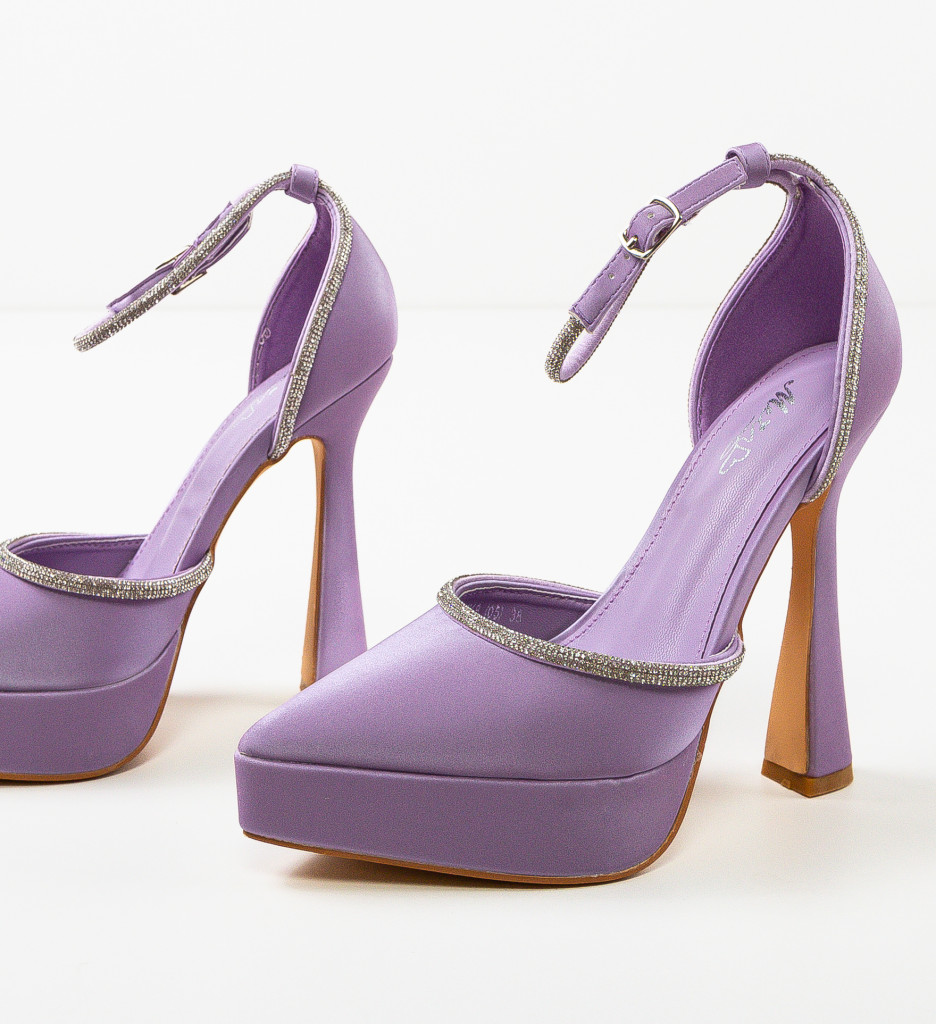 Pantofi Dama Jaleh Mov Eleganți cu Toc - imagine 5