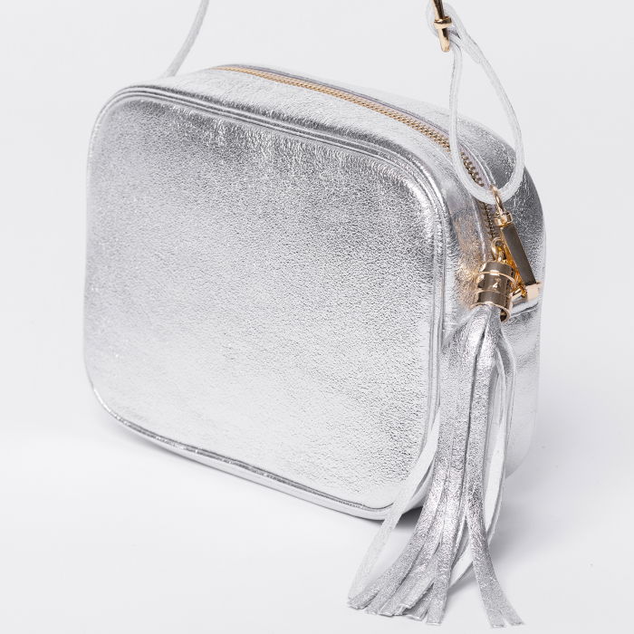 Geanta Crossbody Piele Shopika Argintie