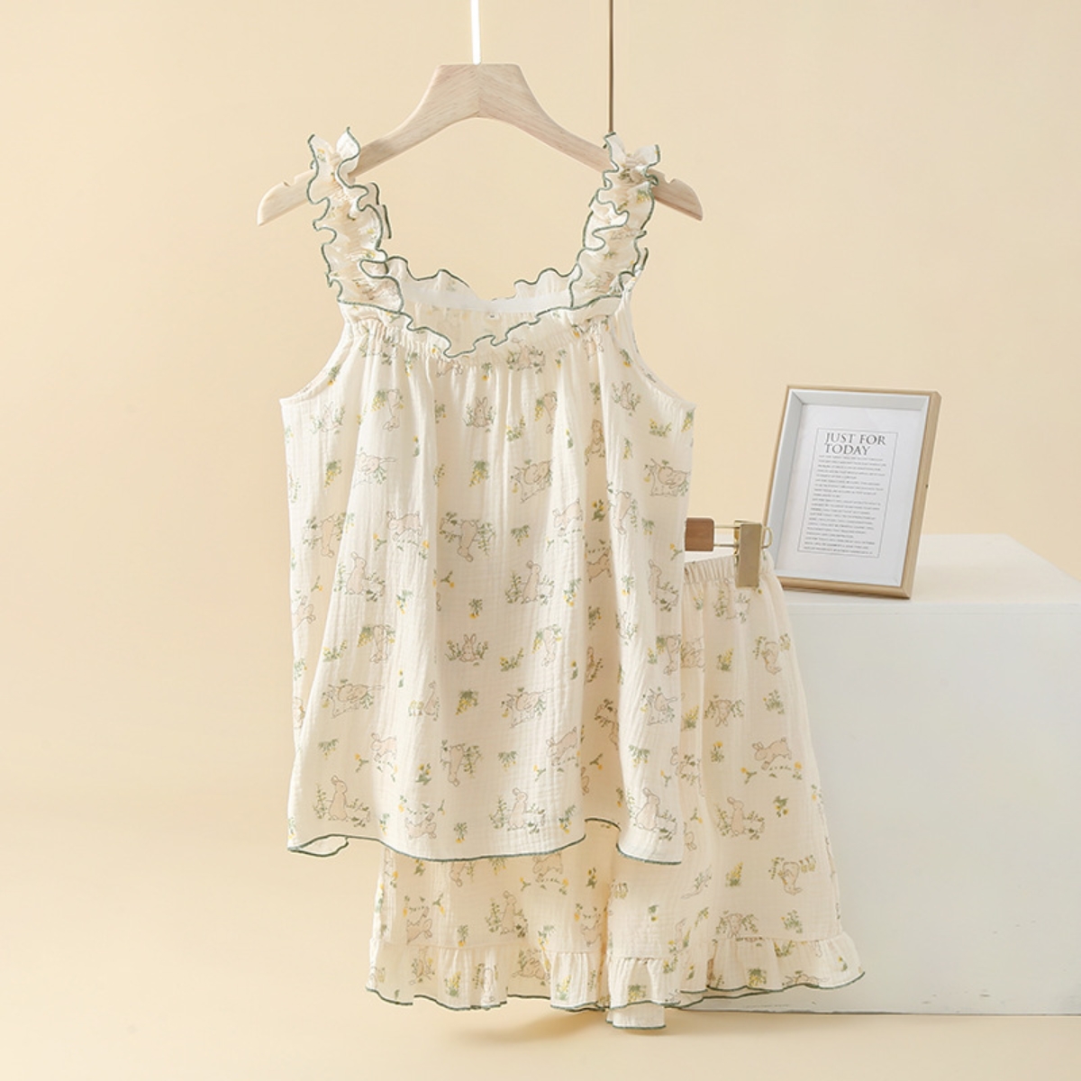 Pijama Dama Cute Bunny Delis, 100% Bumbac, Crem - imagine 3