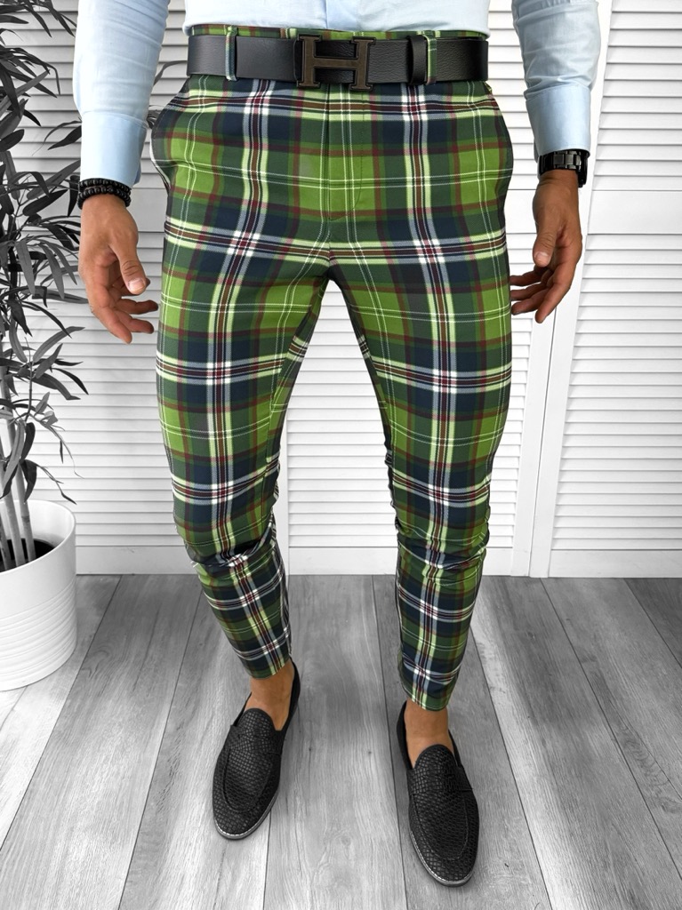 Pantaloni Barbati Verzi Eleganti Conici
