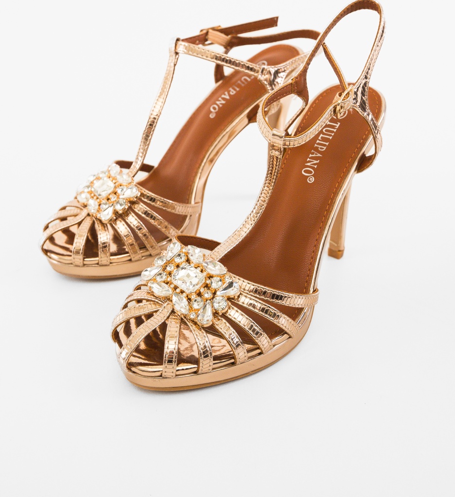 Sandale Ghimli Aurii 2 cu Toc Elegante - imagine 5