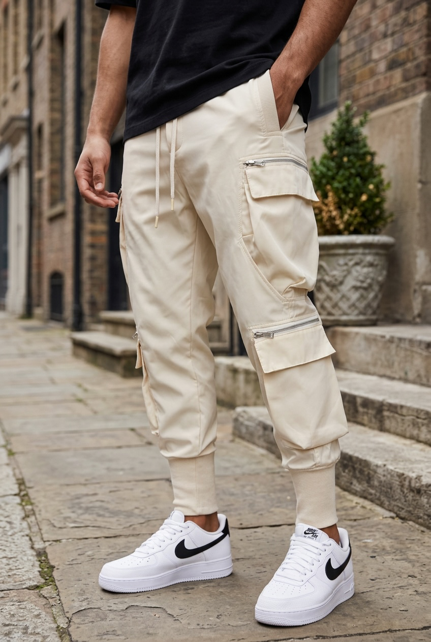 Pantaloni de trening cargo  bej  conici y224 D5-3.1
