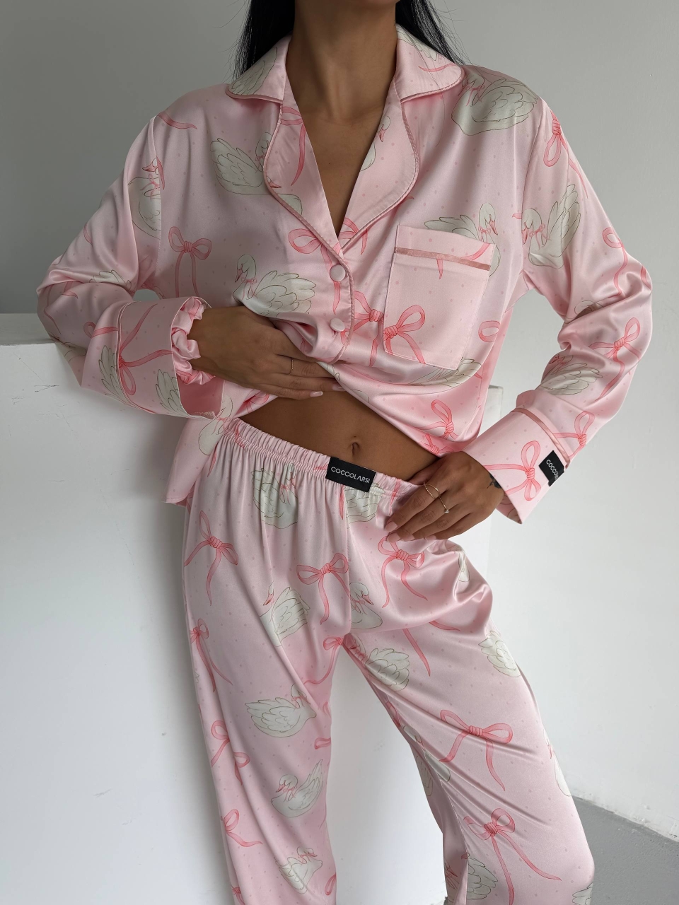 Set Pijama Dama 2 Piese Delis, Roz cu Fundite - imagine 5