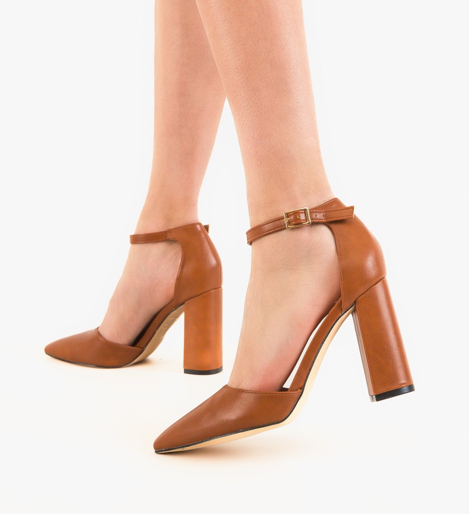 Pantofi dama Saira Camel cu toc elegant - imagine 3