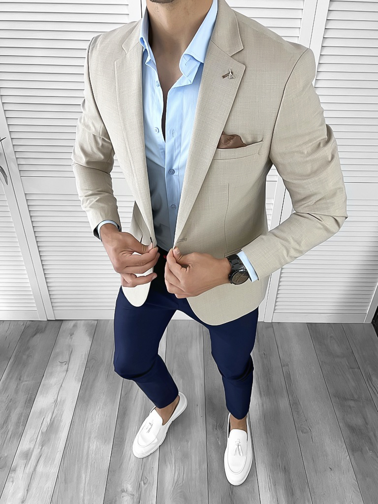 Sacou Barbati Bej Slim Fit Versatil