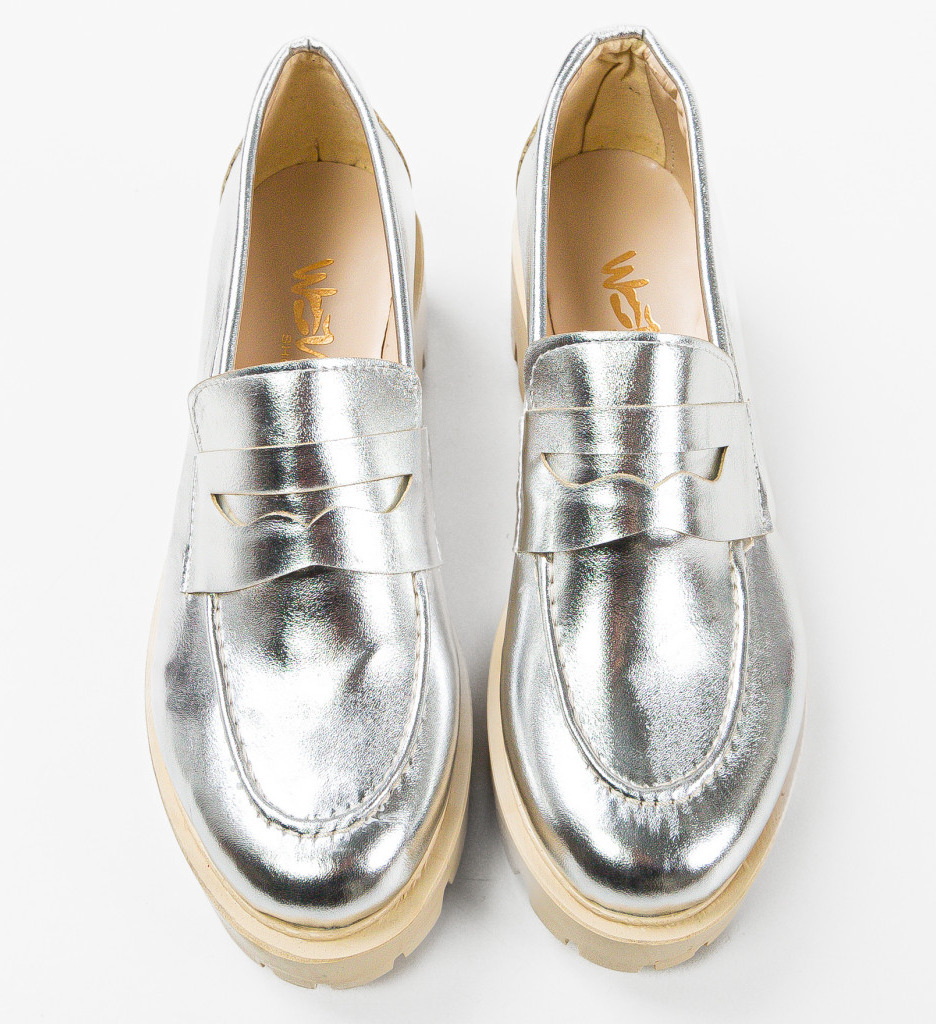 Pantofi Casual Dama Argintii Stil Modern - imagine 7