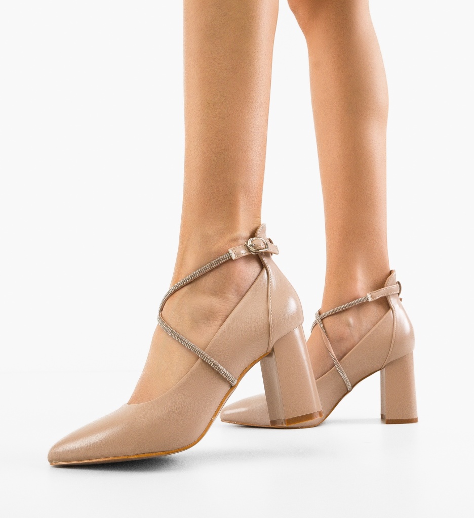 Pantofi Dama Lease Nude cu Toc Elegant - imagine 3