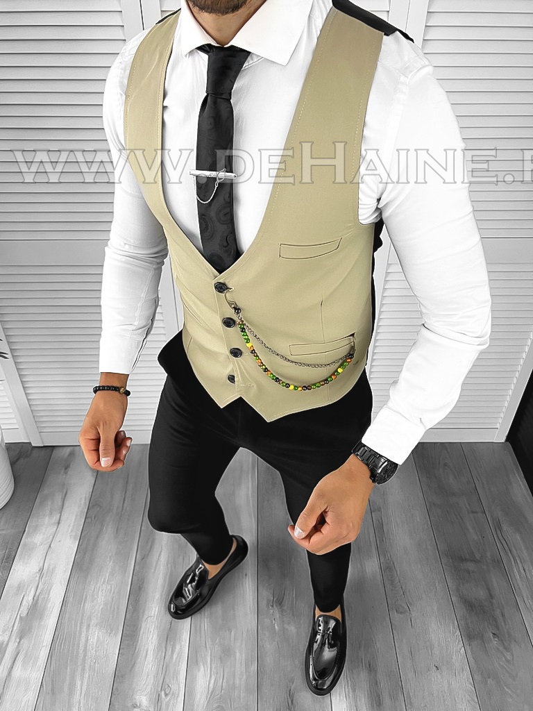 Vesta Barbati Eleganta Slim Fit Bej | Bumbac Premium