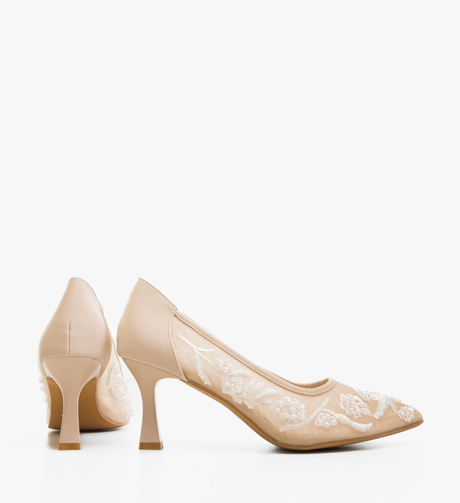 Pantofi dama Brides Bej cu toc elegant - imagine 4