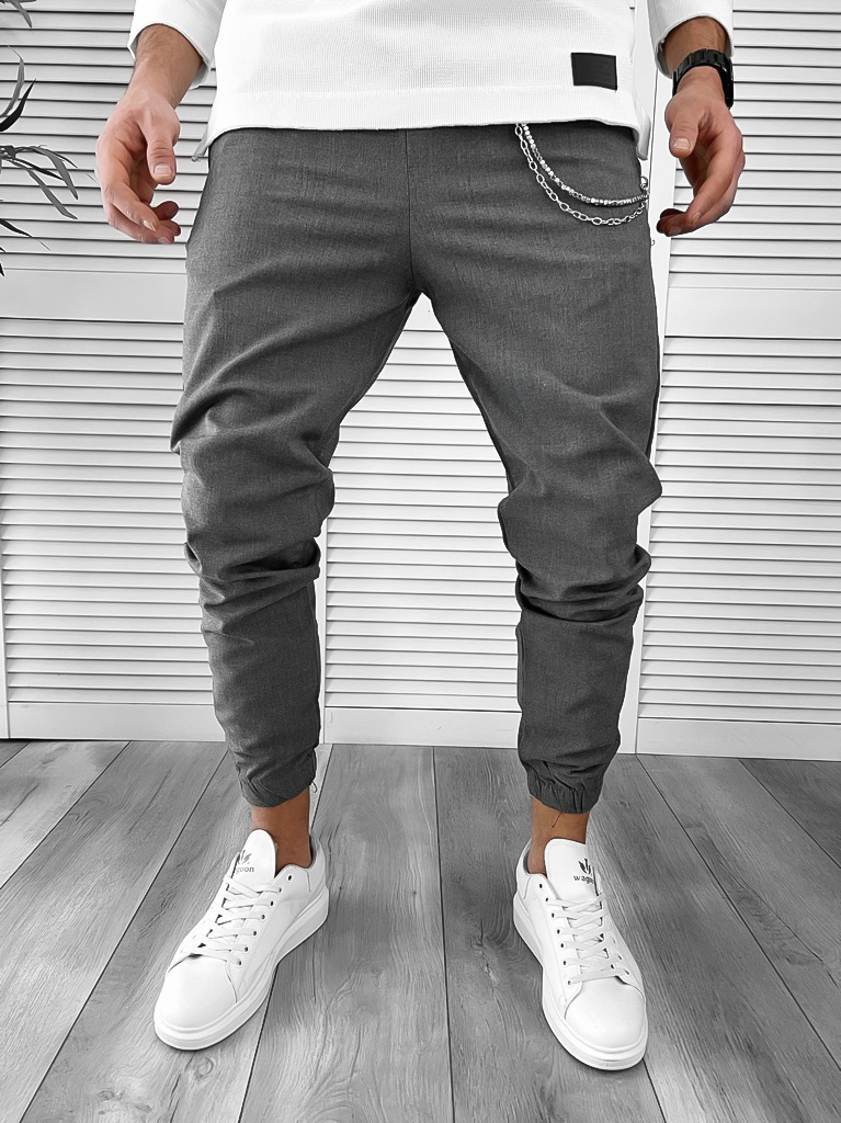 Pantaloni casual bărbați gri confort bumbac