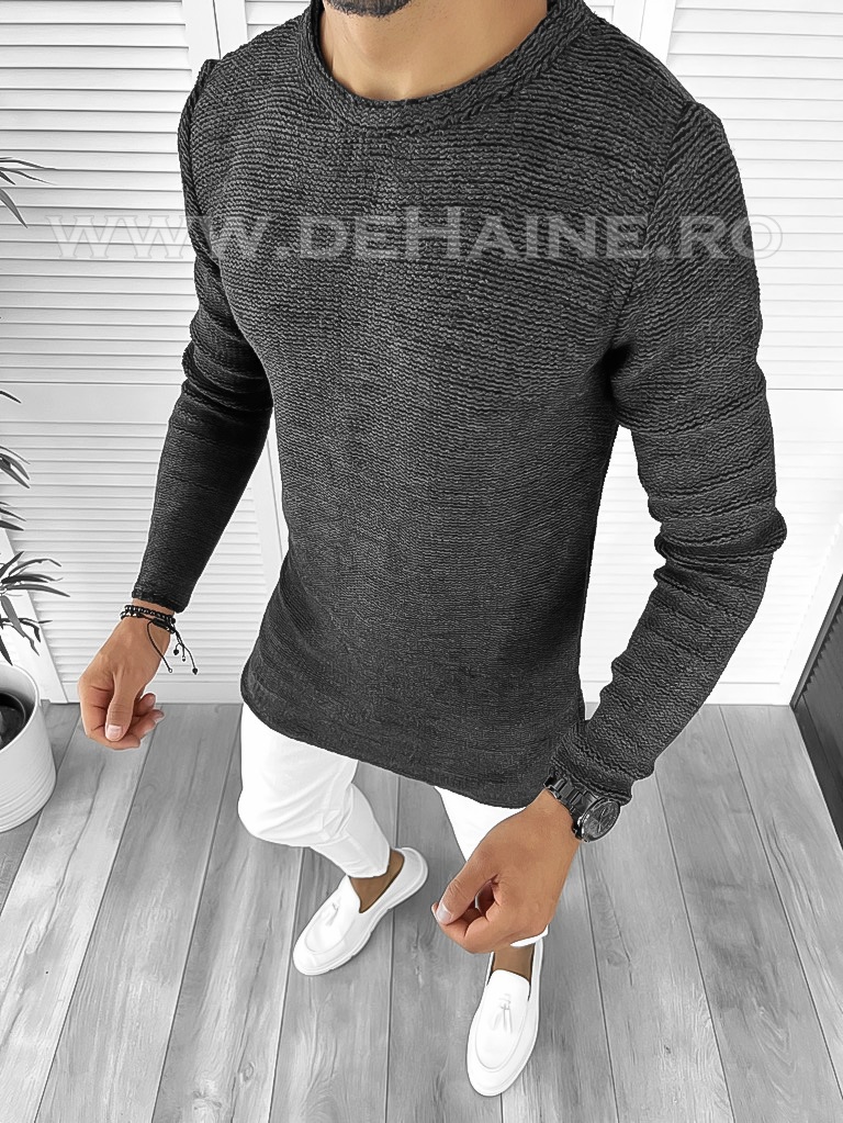 Pulover barbati slim fit gri inchis elegant T3652