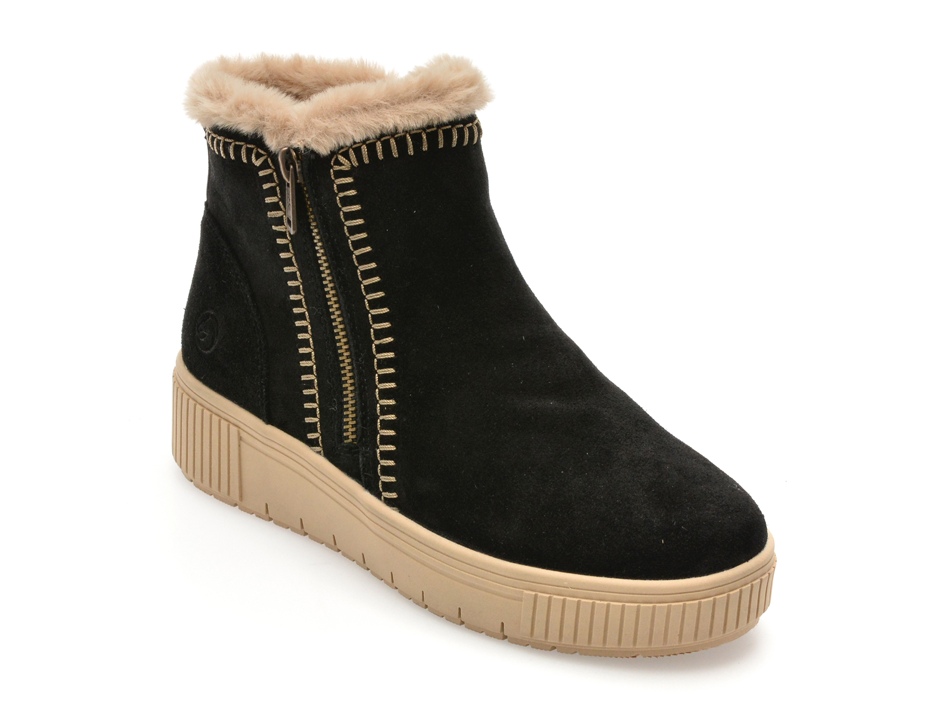 Ghete Remonte Negre Piele Intarsa | Confort