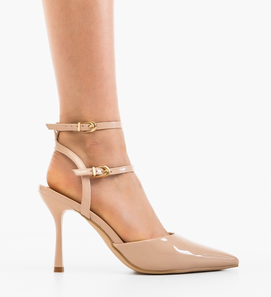 Pantofi Sureha Nude cu toc elegant - imagine 5