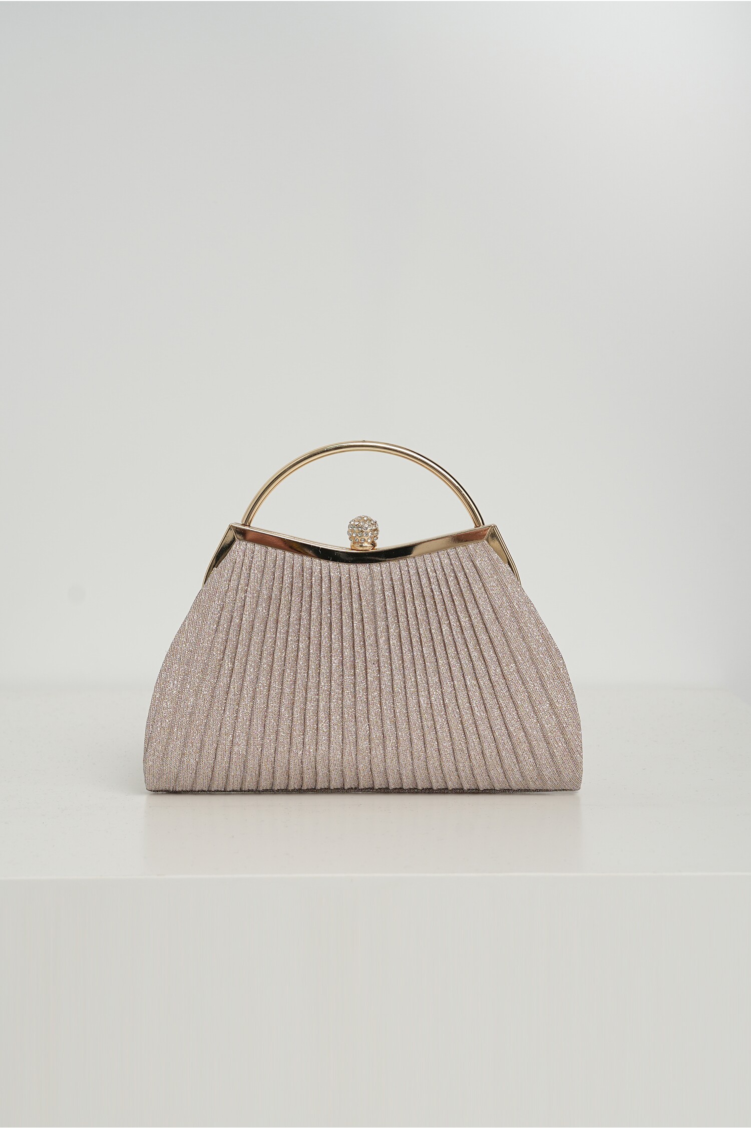 Clutch Lurex Sampanie cu Maner Metalic Elegant
