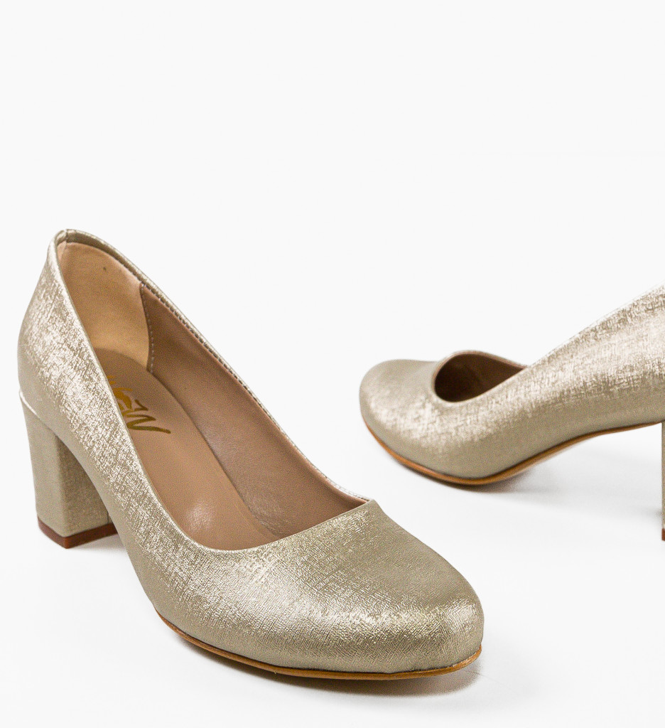 Pantofi Dama Azura Aurii cu Toc Elegant - imagine 6