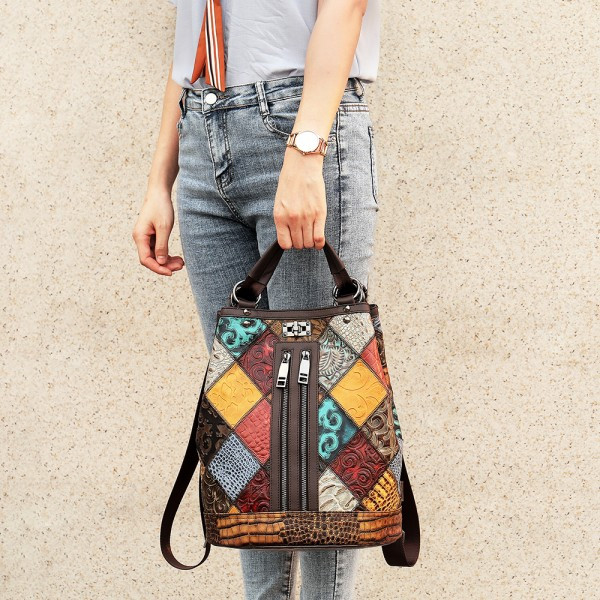 Rucsac dama Rina GT1040 din piele naturala multicolor Pfy - imagine 6