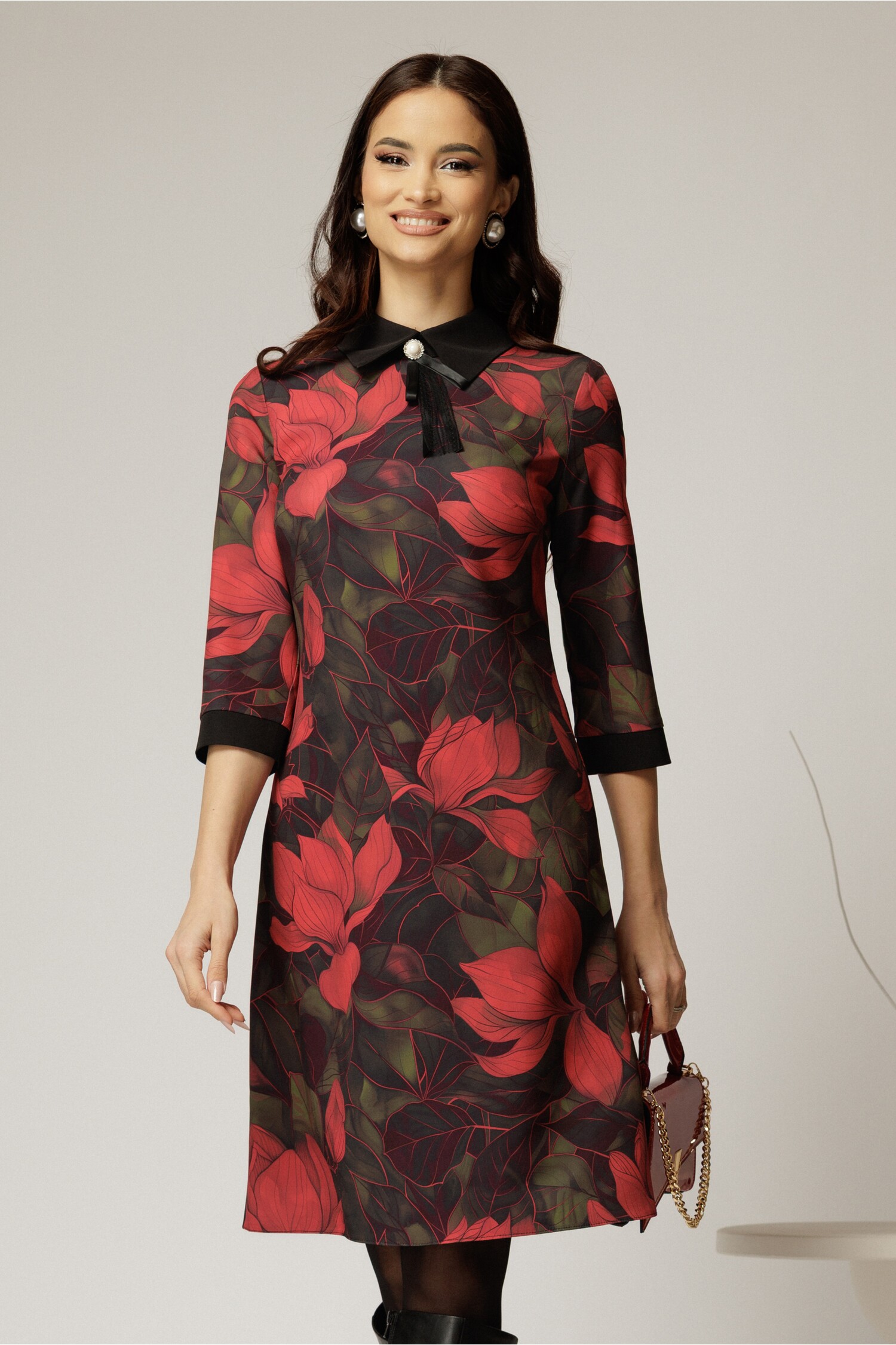 Rochie DY Fashion Midi Guler Cămașă Imprimeu - imagine 1