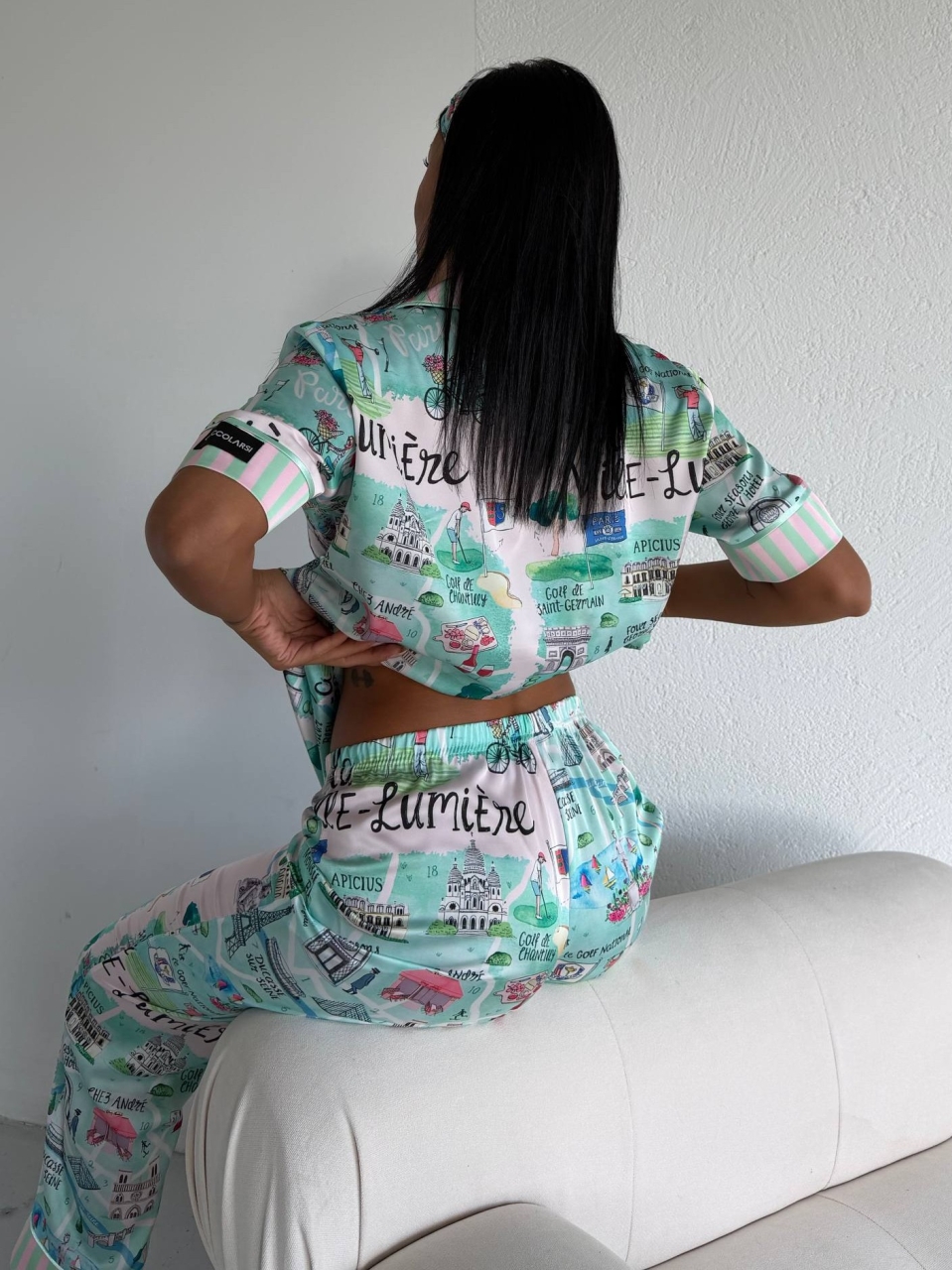 Pijama 2 piese Delis, Satin Mat, Cu Nasturi - imagine 5