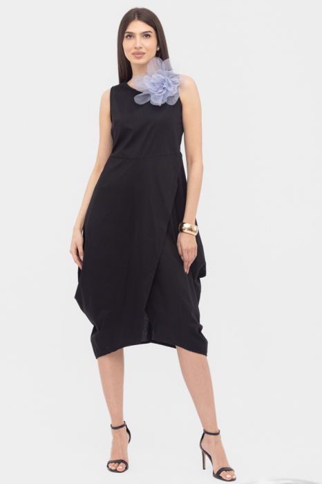 Rochie Neagră Poplin Bumbac Shopika | Eleganță