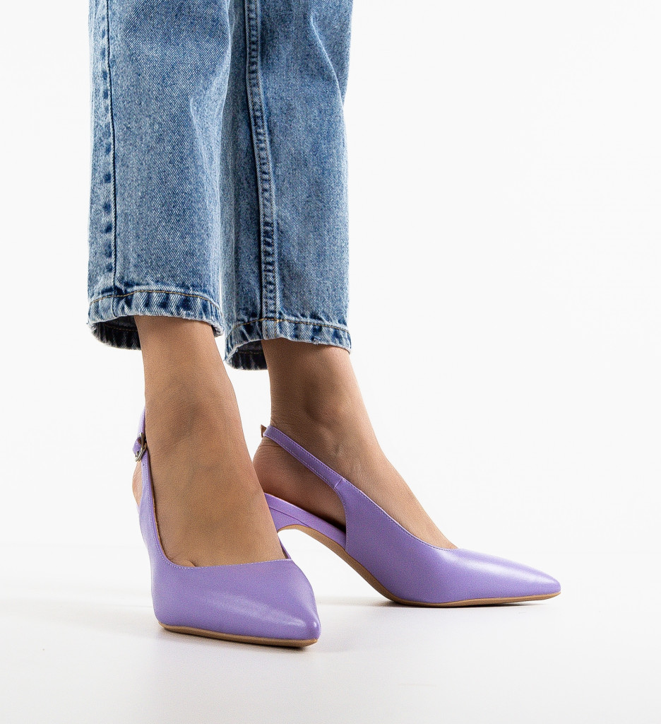 Pantofi Leroy Mov Eleganți cu Toc - imagine 2