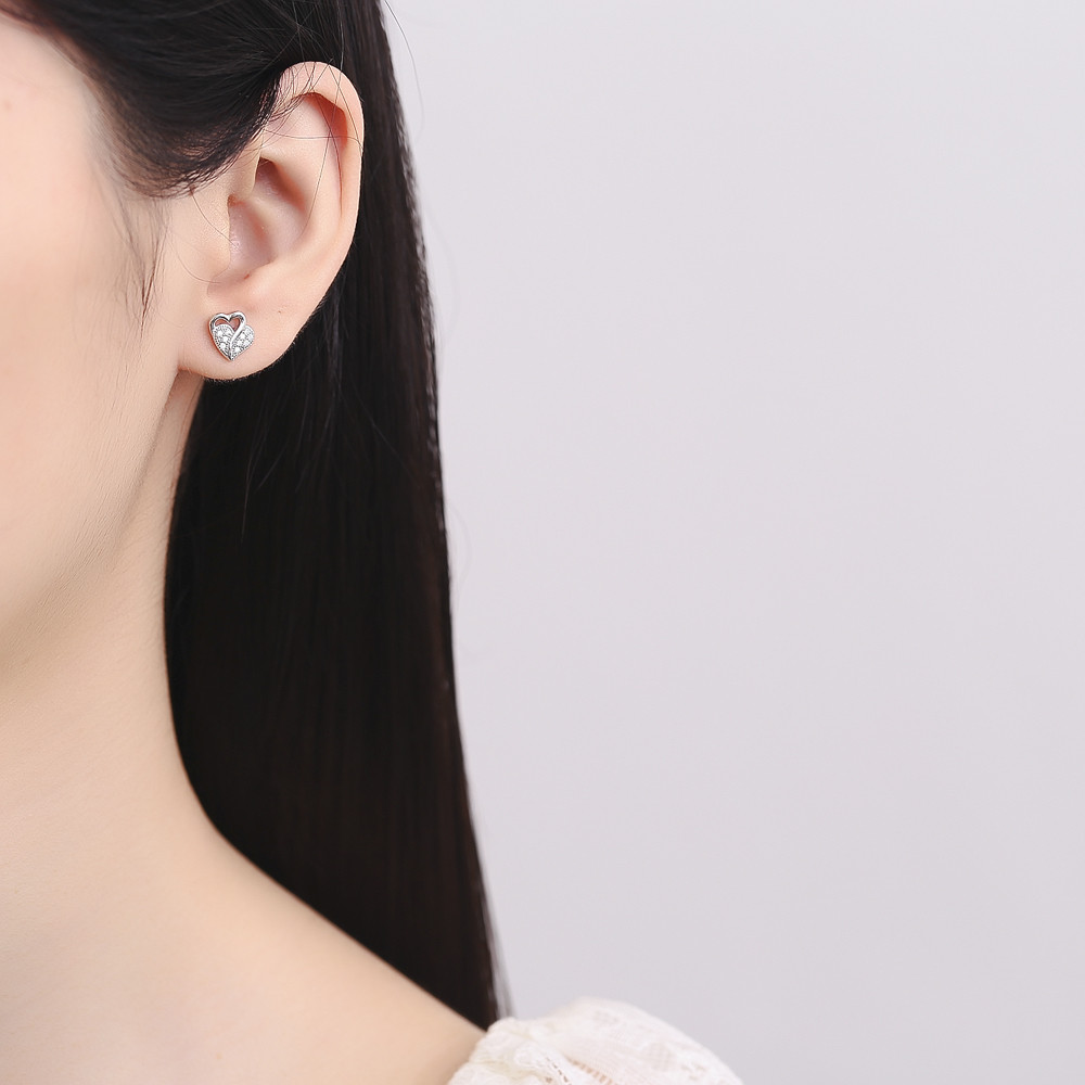Cercei Argint 925 Haifeng Model Inima Placati Rodiu - imagine 2