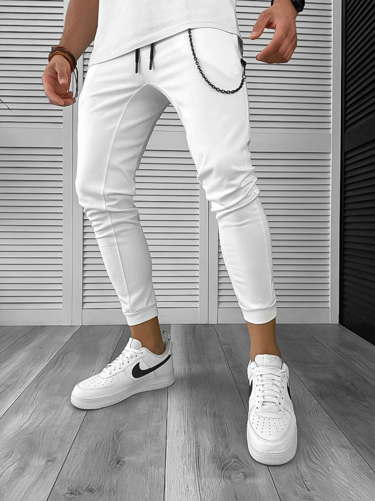 Pantaloni Trening Albi Conici | Stil și Confort