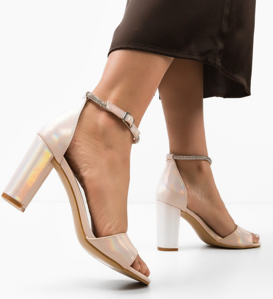 Sandale Dama Kinu Aurii cu Toc Elegant - imagine 3