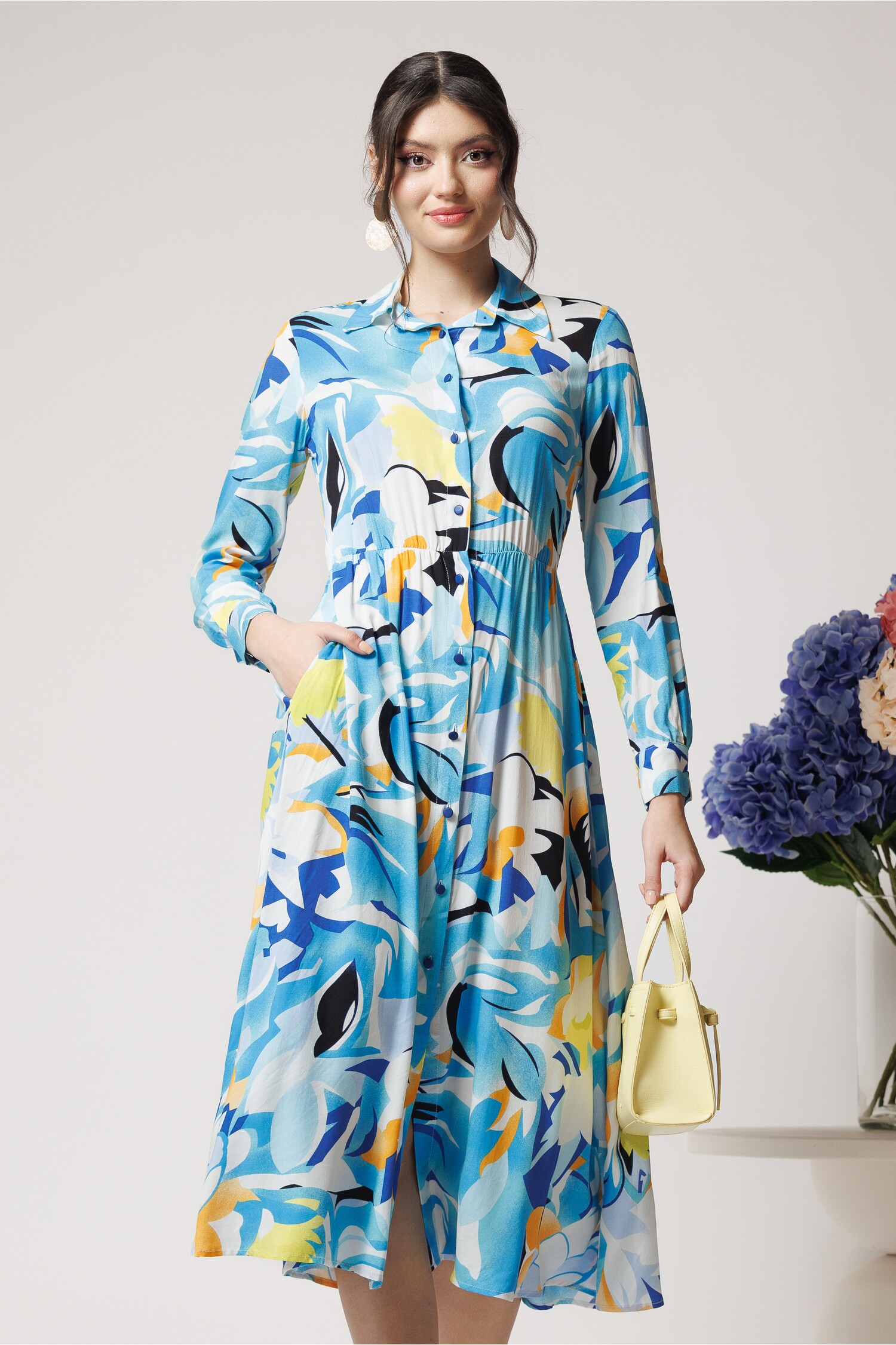 Rochie Viscoză Bleu cu Imprimeu - Stil și Confort