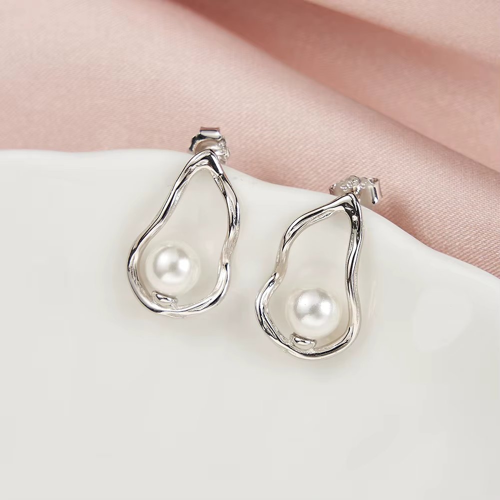 Cercei Argint cu Perle Delis | Design Modern - imagine 3