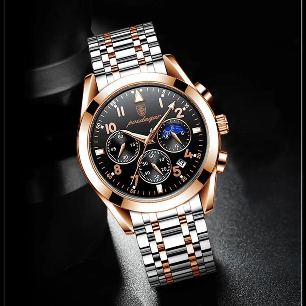 Ceas Barbatesc Poedagar CS1333 Argintiu Rose Gold - imagine 3