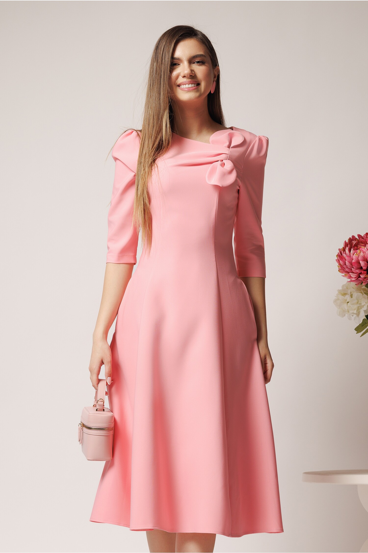 Rochie Office Roz Stofă LaDonna cu Fundă