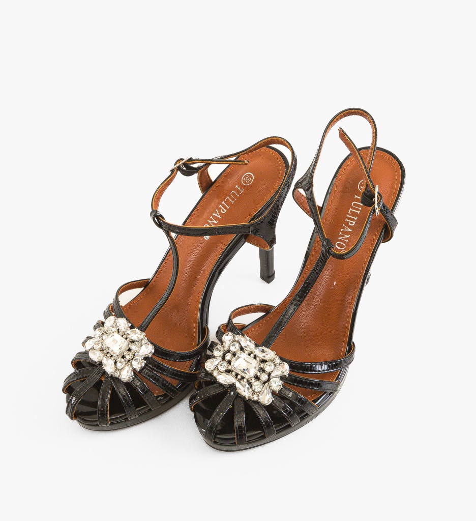 Sandale Ghimli Negre cu Toc Elegante - imagine 5
