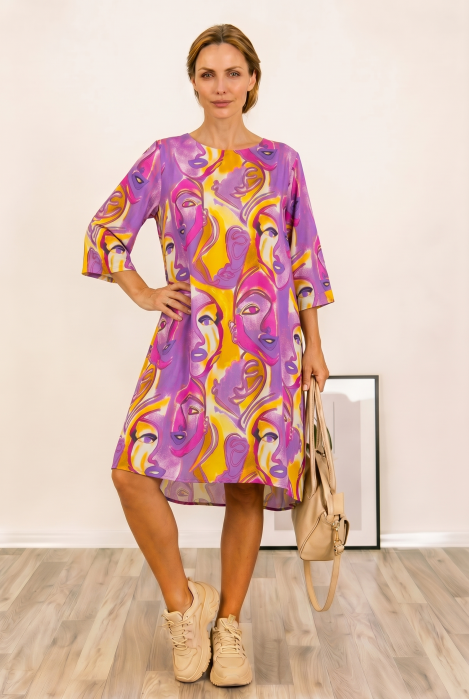 Rochie A-line Imprimeu Mov Shopika - imagine 2