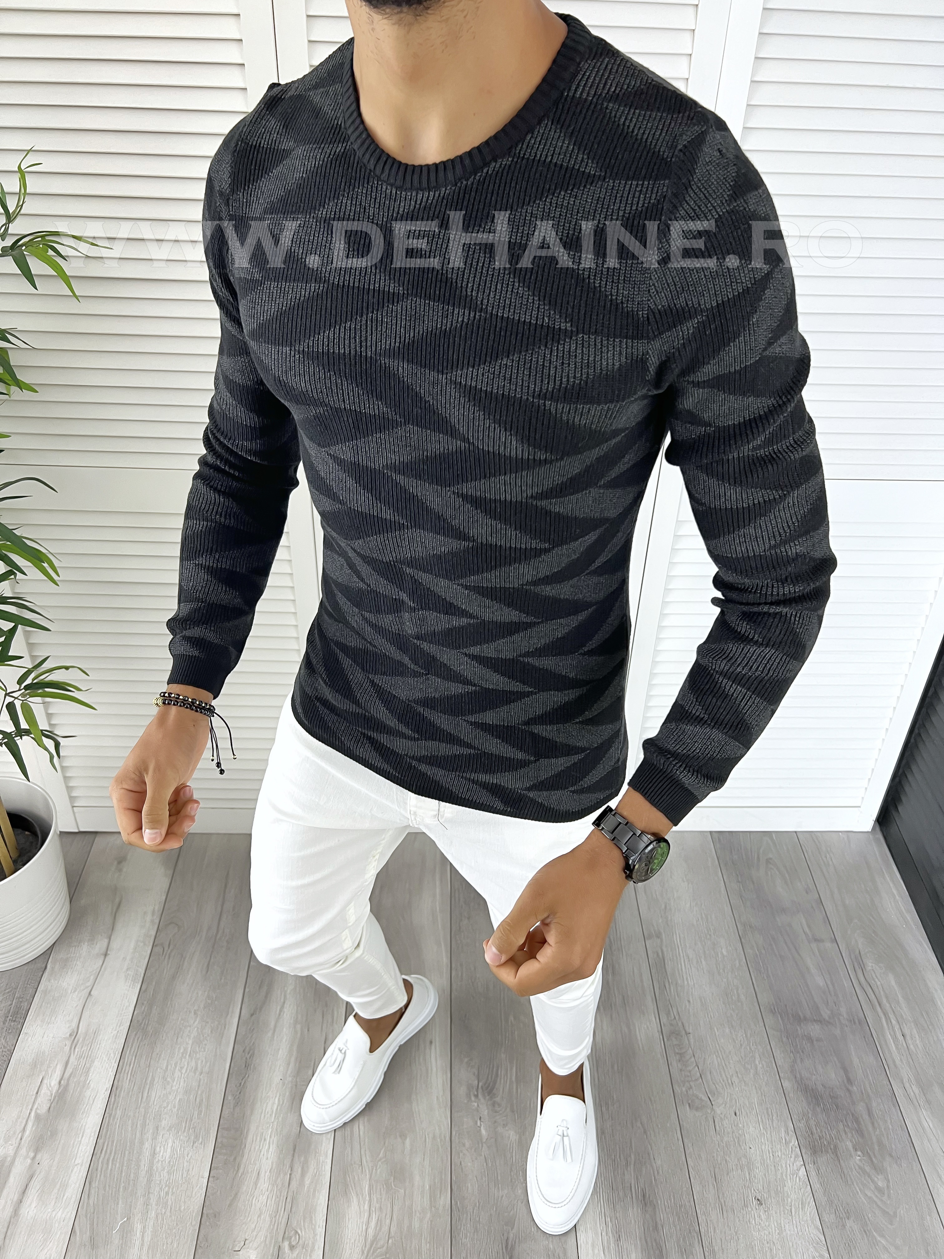 Pulover Barbati Gri Slim Fit Elegant