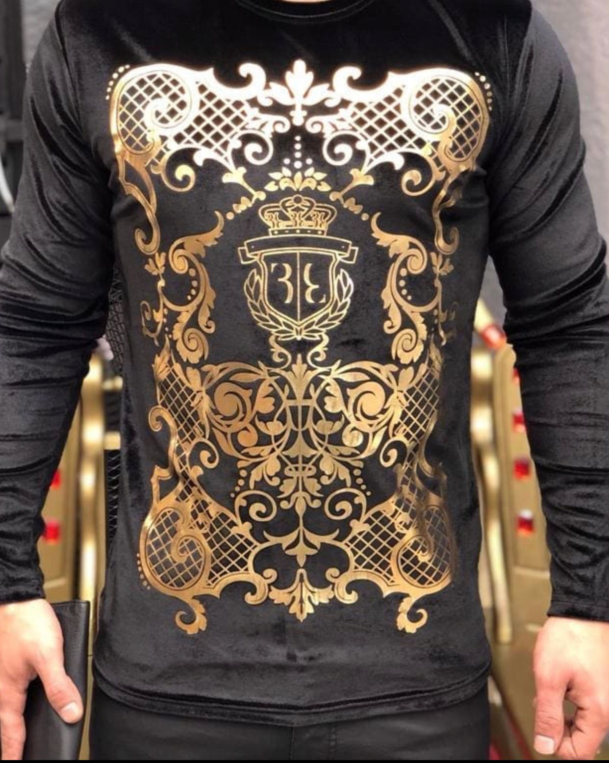 Bluză Bărbați Neagră Elegantă cu Imprimeu