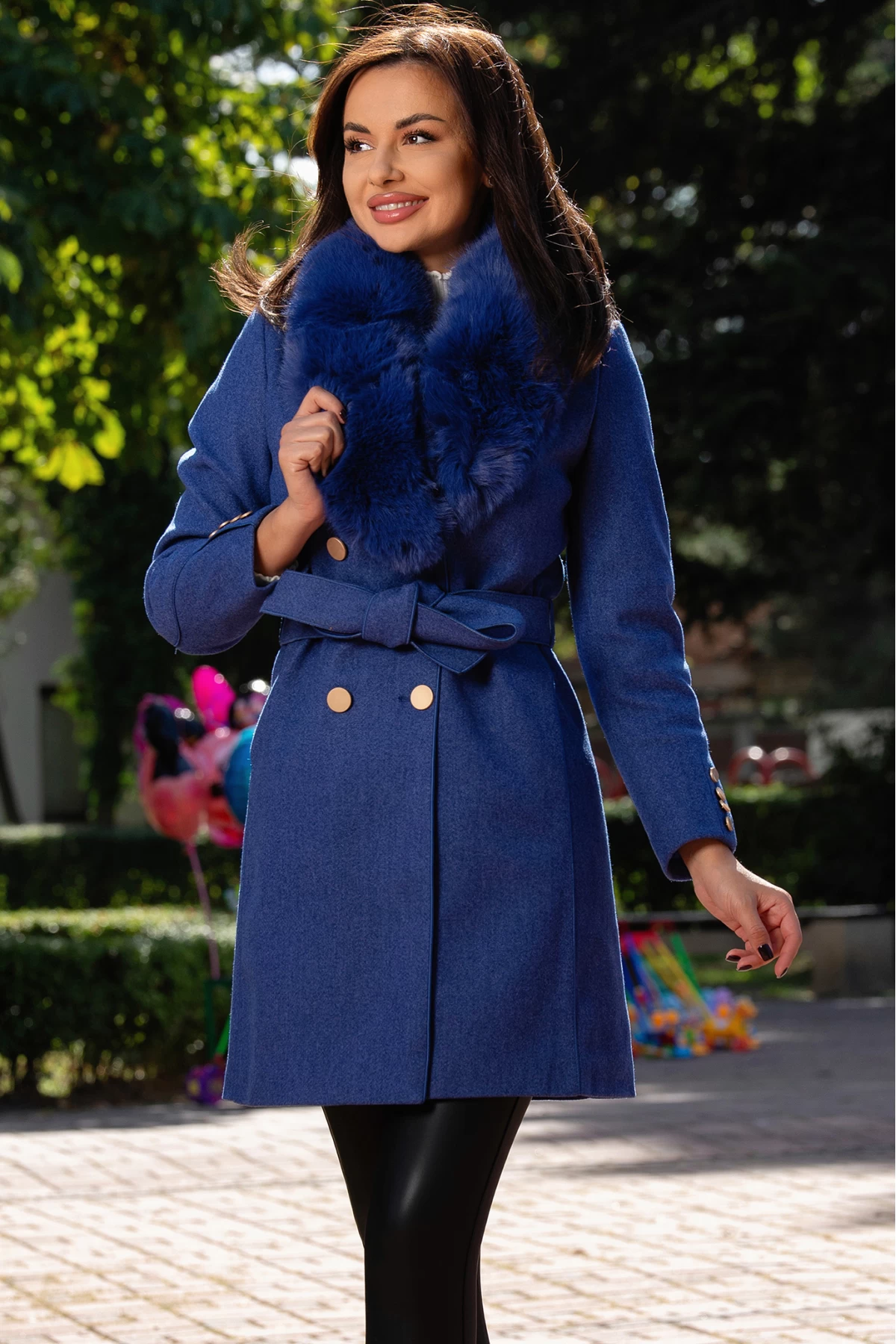 Palton Eleganței Patricia cu Blână Albastru