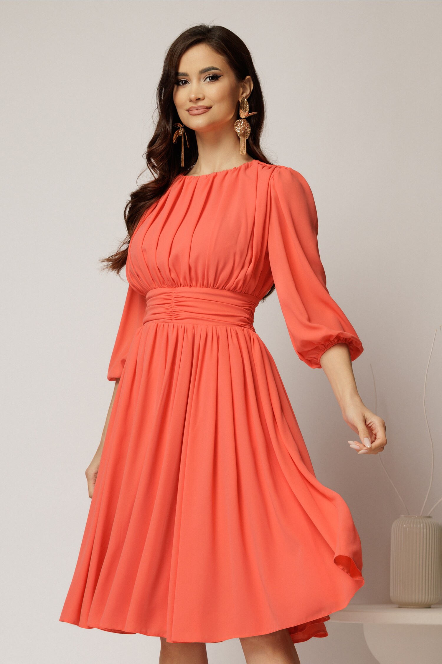 Rochie DY Fashion Voal Corai Clos Eleganta