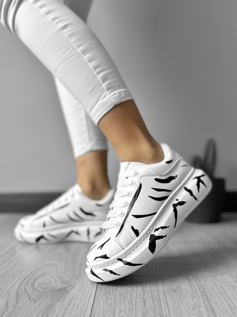 Adidasi Dama Casual cu Platforma Albi/Negru