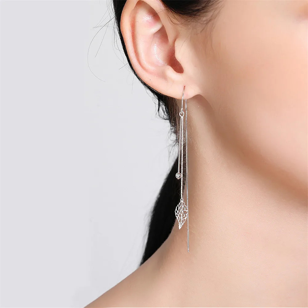 Cercei lungi frunza argint 925 placati rodiu Amanda JW965 - imagine 2