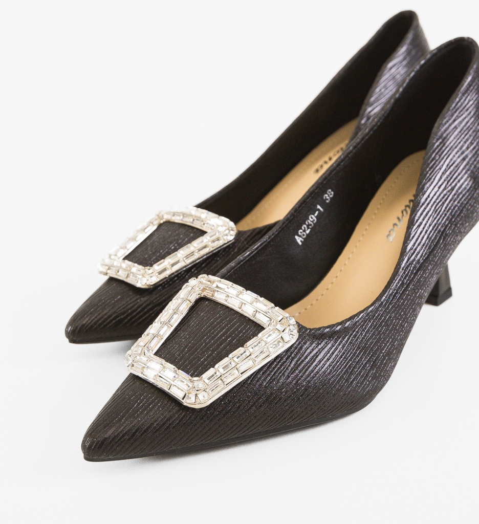 Pantofi Dama Negri cu Toc Elegent | Model Chipili - imagine 5