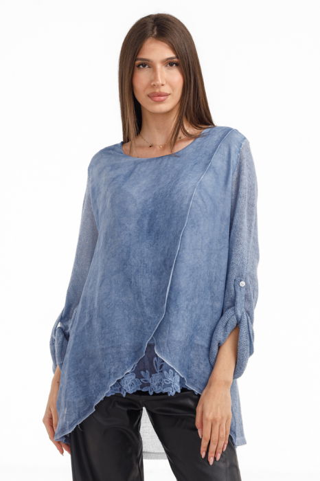 Bluza Shopika matase croi petrecut albastru