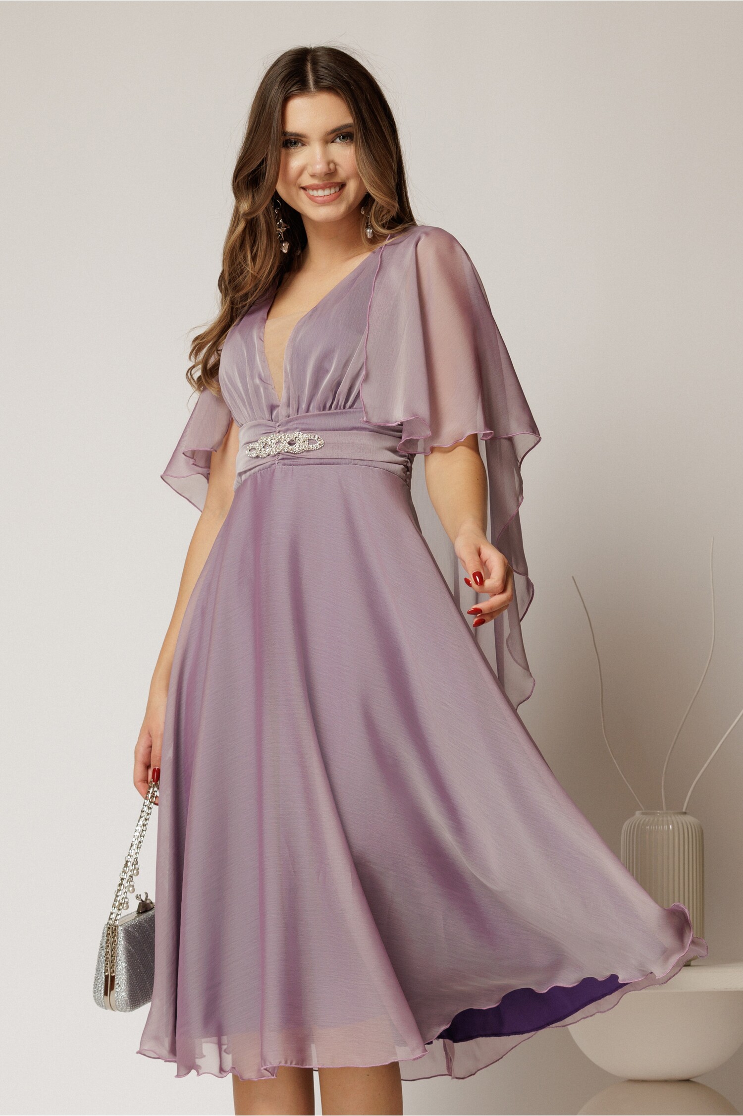 Rochie DY Fashion Voal Lila cu Capă Eleganță