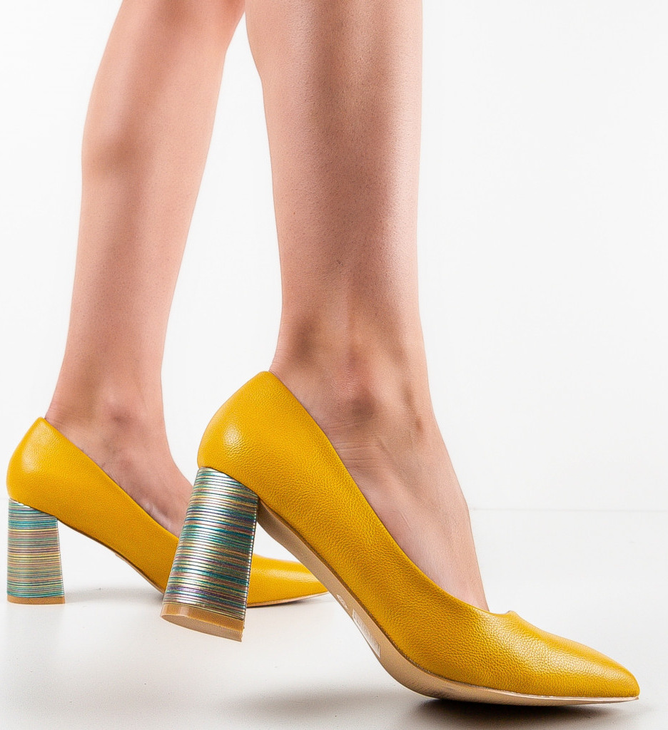 Pantofi Jaylen Galbeni cu Toc Eleganți - imagine 4