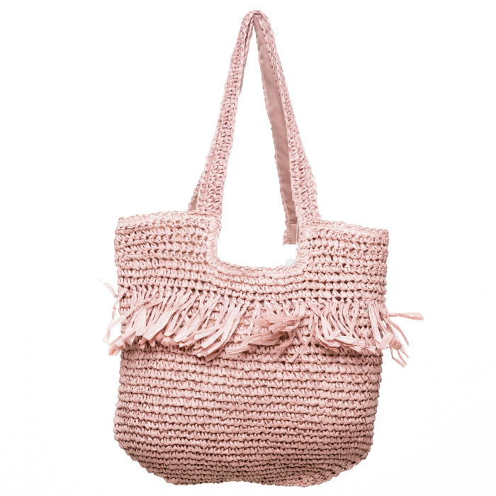 Geanta Shopika Imitație Rattan Roz Prăfuit